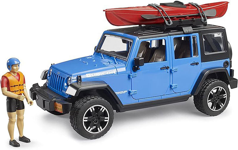 1/16 BRUDER TOY JEEP WRANGLER RUBICON WITH KAYAK AND MAN