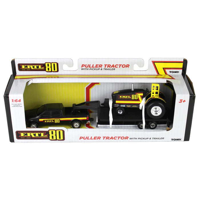 1/64 ERTL TOY 80 YEARS PICKUP TRUCK TRAILER AND PULLER TRACTOR