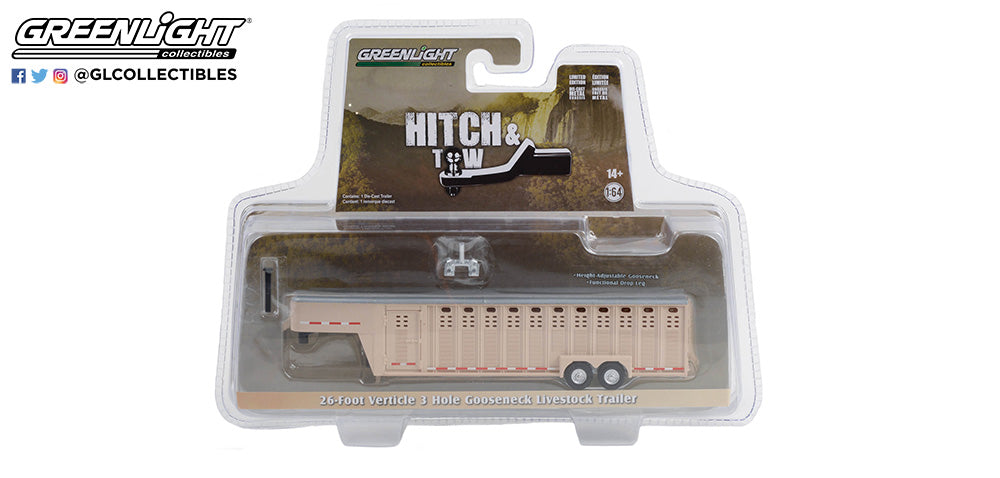 1/64 GREENLIGHT TOY BEIGE GOOSENECK LIVESTOCK TRAILER