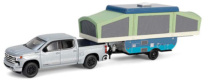 1/64 GREENLIGHT TOY 2024 CHEVROLET HIGH COUNTRY WITH POP UP CAMPER