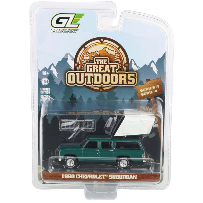 1/64 GREENLIGHT TOY 1990 CHEVROLET SUBURVAN W/TENT GREAT OUTDOORS SERIES 4