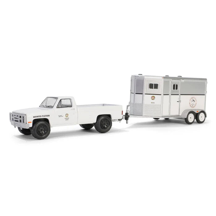 1/64 GREENLIGHT TOY 1987 CHEVROLET C20 LAPD MOUNTED PLATOON & HORSE TRAILER