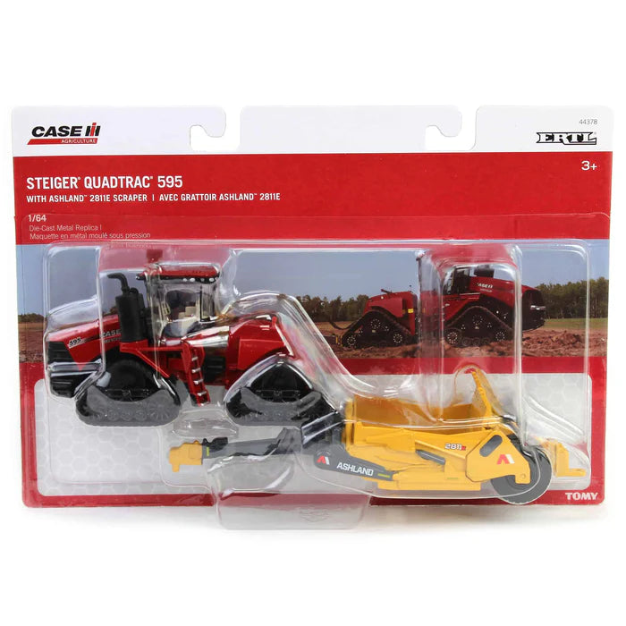 1/64 ERTL TOY CASE IH STEIGER QUADTRAC 595 WITH ASHLAND SCRAPER