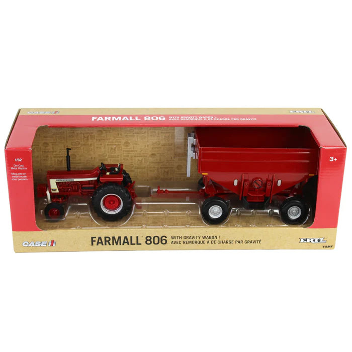 1/32 ERTL TOY CASE IH FARMALL 806 TRACTOR WITH GRAVITY WAGON