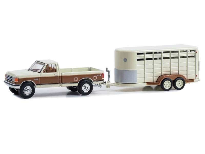 1/64 GREENLLIGHT TOY 1991 FORD F-250XLT LARIAT WITH LIVESTOCK TRAILER