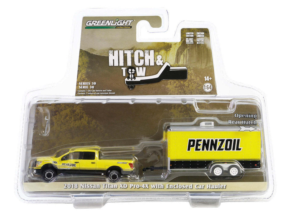 1/64 GREENLLIGHT TOY 2018 NISSAN TITAN WITH PENNZOIL TRAILER