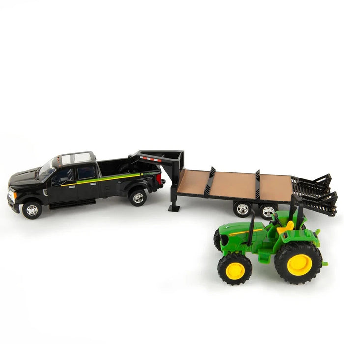 1/32 ERTL TOY FORD F 350 WITH TRAILER AND JOHN DEERE 5075E TRACTOR