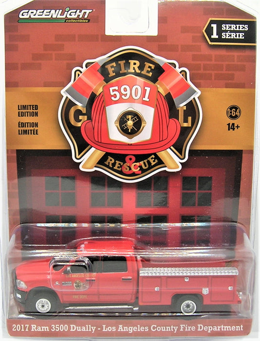 1/64 2017 DODGE RAM 3500 LA COUNTY FIRE SERIES 1 FIRE AND RESCUE GREENLIGHT TOY**RETIRED**