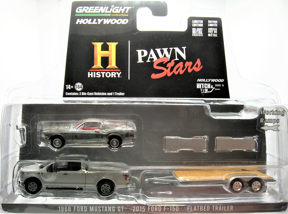 1/64 GREENLIGHT TOY  2015 FORD F150 & 1968 FORD MUSTANG & TRAILER