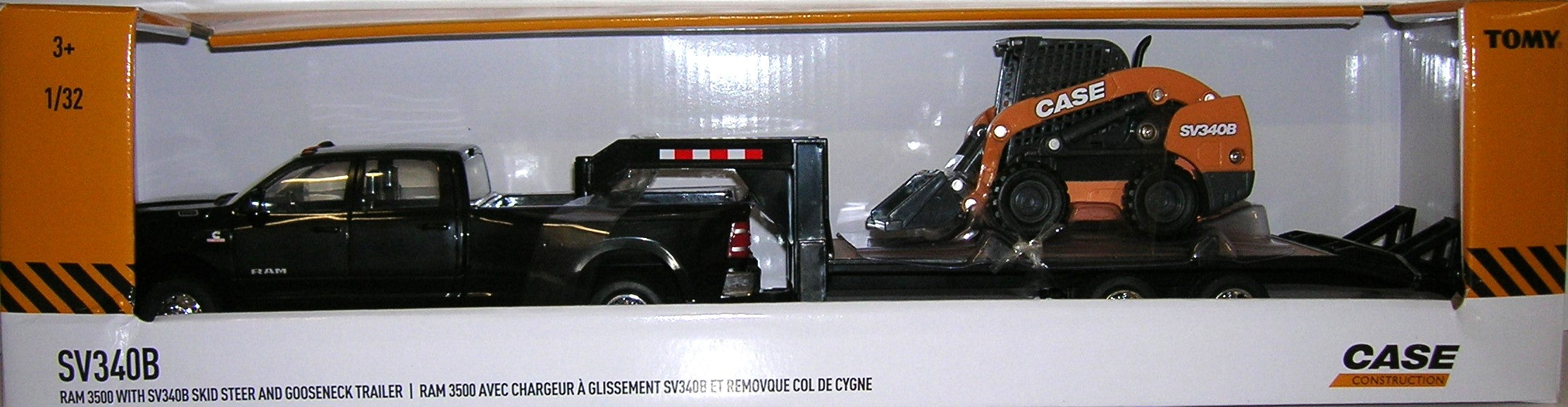 1/32 ERTL TOY DODGE RAM 3500 W CASE SV340B SKIDSTEER & TRAILER