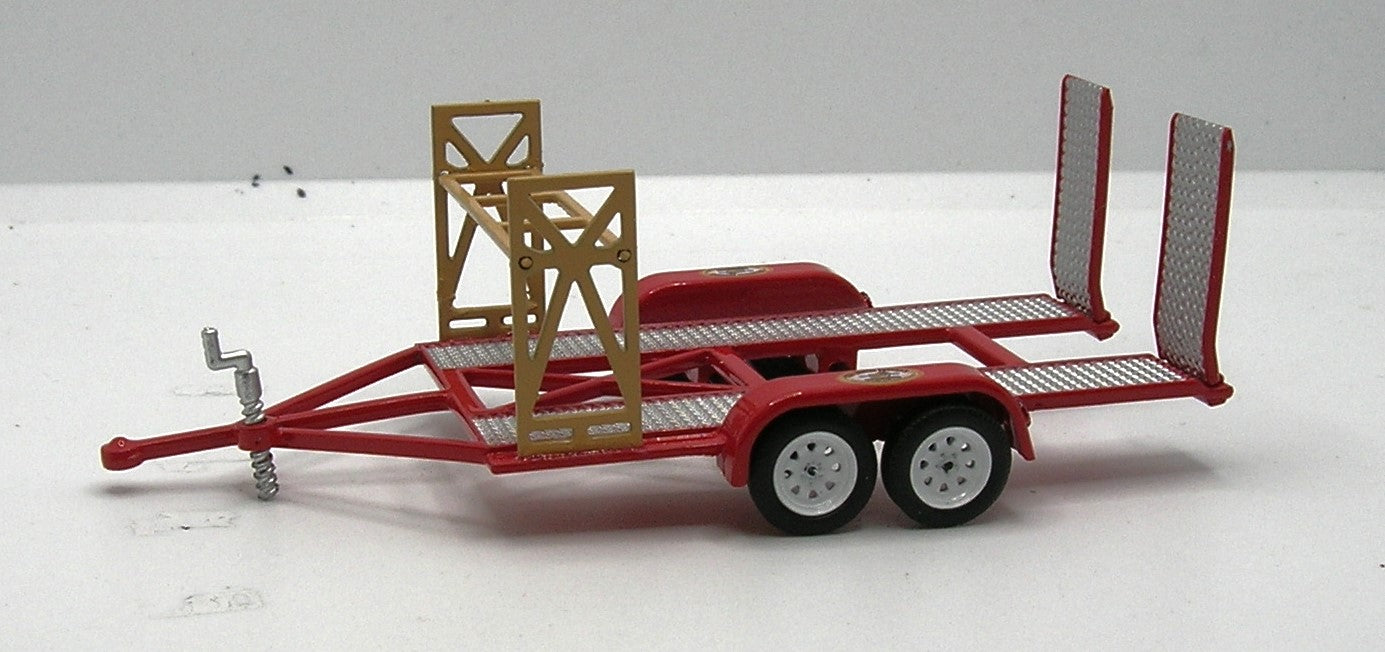 1/64 GREENLIGHT TOY TANDEM RACE CAR TRAILER RED