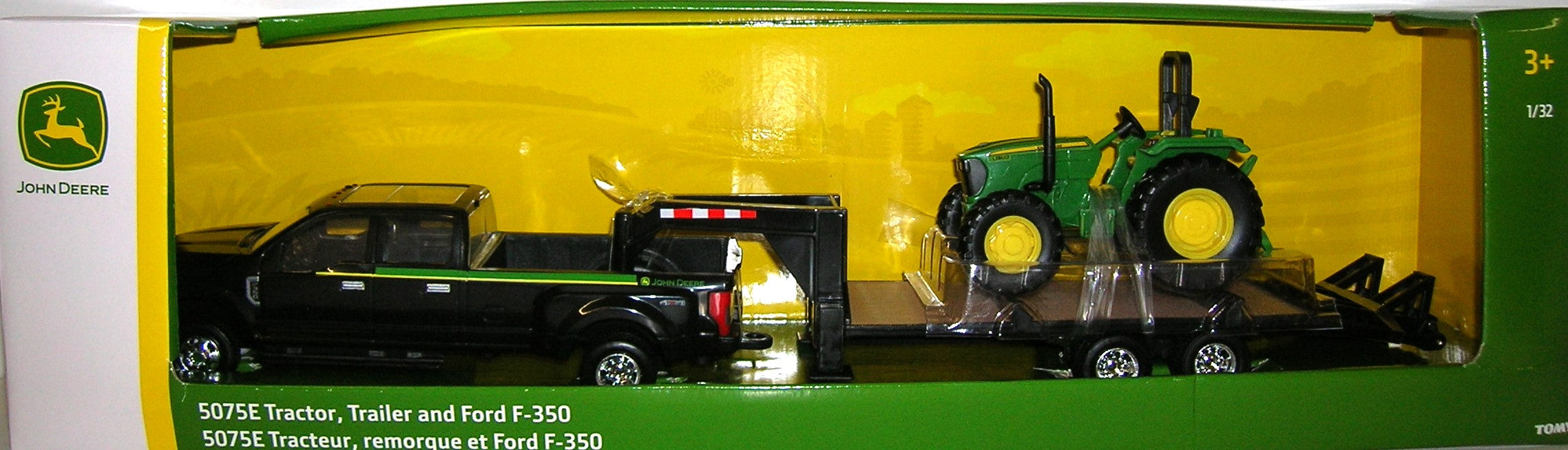 1/32 ERTL TOY FORD F350 WITH TRAILER & JD 5075E TRACTOR