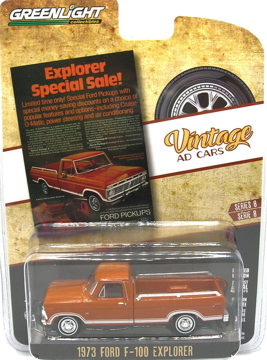 1/64 GREENLIGHT TOY 1973 FORD F-100 EXPLORER TRUCK VINTAGE AD CARS